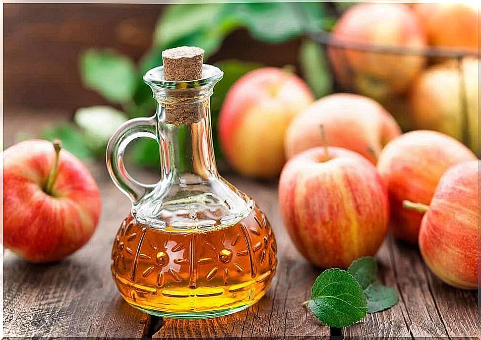 Apple cider vinegar in a glass carafe