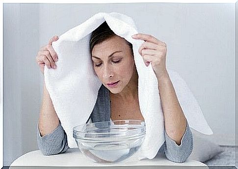 Woman takes steam bath